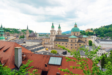 Fototapeta na wymiar SALZBURG, AUSTRIA - June 16, 2018: Antique building view in Old Town Salzburg, Austria