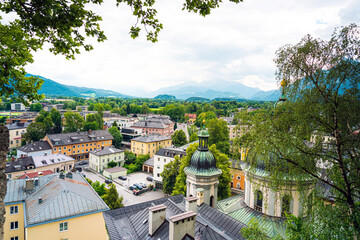 Fototapeta na wymiar SALZBURG, AUSTRIA - June 16, 2018: Street view of downtown in Salzburg, Austria