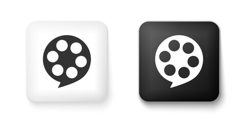 Black and white Film reel icon isolated on white background. Square button. Vector.