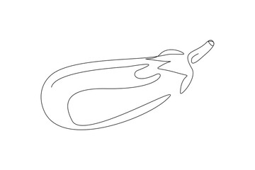 Continuous line drawing whole healthy organic eggplant for farm logo identity. One line art of fresh tropical perennial plant concept for vegetable icon. Vector illustration