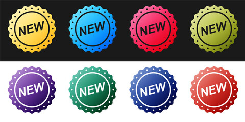 Set Label New icon isolated on black and white background. Vector.