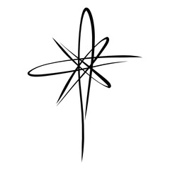 shining christmas star made of black lines on white background