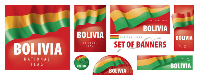 Vector set of banners with the national flag of the Bolivia