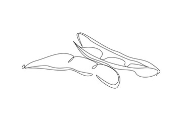 continuous line drawing of whole healthy organic green edamame for farm logo identity. One line art of fresh Japanese pea concept for vegetable icon. Vector illustration