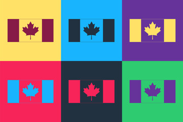 Pop art Canada flag icon isolated on color background. Vector.