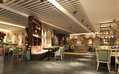 3d render of luxury decor restaurant