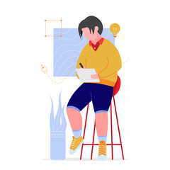 man sitting on chair and drawing on tablet, vector illustration
