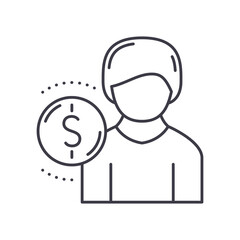 Employee fee icon, linear isolated illustration, thin line vector, web design sign, outline concept symbol with editable stroke on white background.