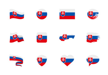 Slovakia flag - flat collection. Flags of different shaped twelve flat icons.