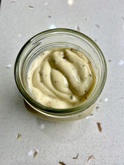 Mayonnaise with Truffle Mushroom in Jar.