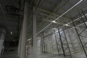 Interior of a new empty warehouse, wide angle view