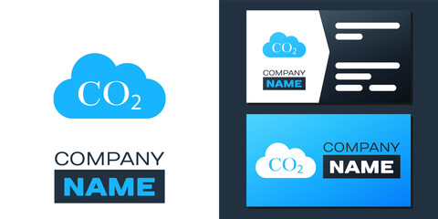 Logotype CO2 emissions in cloud icon isolated on white background. Carbon dioxide formula symbol, smog pollution concept, environment, combustion products. Logo design template element. Vector.