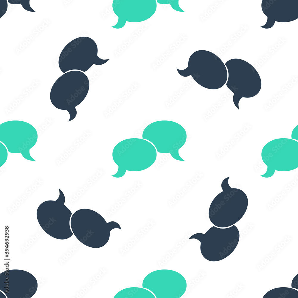 Poster green blank speech bubbles icon isolated seamless pattern on white background. faq sign. copy files,