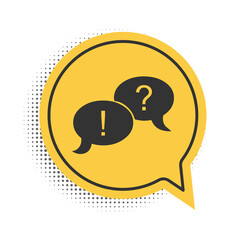 Black Speech bubbles with Question and Exclamation marks icon isolated on white background. FAQ sign. Copy files, chat speech bubble. Yellow speech bubble symbol. Vector.