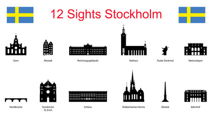 12 Sights of Stockholm - obrazy, fototapety, plakaty