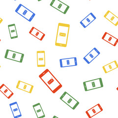Color Received message concept. New email notification on the smartphone screen icon isolated seamless pattern on white background. New message on the phone screen. Vector.