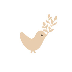Bird with twig. Logo vector design template in isolated white background.
