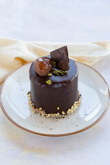 chocolate cake - on wooden background