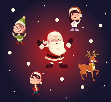 christmas cute santa reindeer helper and girl background