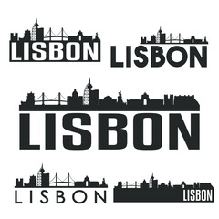 Fototapeta na wymiar Lisbon Portugal Flat Icon Skyline Vector Silhouette Design Set Logos.