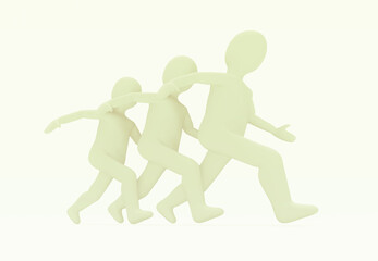 Fototapeta na wymiar 3d illustration of men is running, three men in a hurry on white background