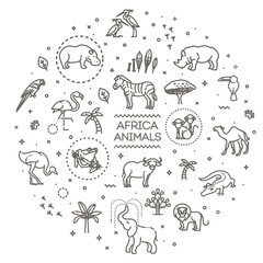 Vector. Set of linear vector african animals