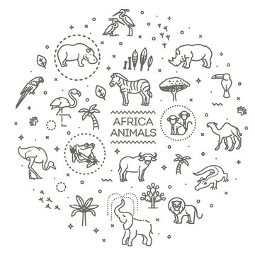 Vector. Set of linear vector african animals