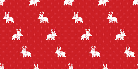 Reindeer seamless pattern, A cute Reindeer and snowflakes on a red background.	