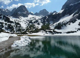 Fototapeta na wymiar Lake Seebensee in Tyrol, Austria, in springtime