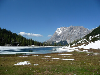 Mountain hiking tour to Seebensee lake, Zugspitze, Tyrol, Austria