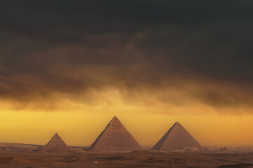 Fototapeta na wymiar Sunset at the Pyramids, Giza, Cairo, Egypt.