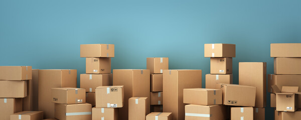 Cardboard boxes on pallet delivery and transportation logistics storage 3d render image - 394698598