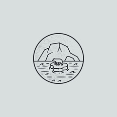 vector of global warming metaphor, polar bear on floating ice mono line style illustration.