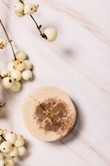 Handmade natural cold process soap with embedded loofah
