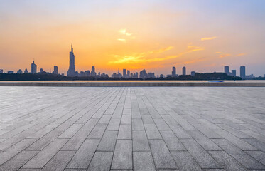 Fototapeta na wymiar Empty square floor and Nanjing city scenery, China