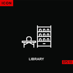 Icon library with cupboard and table chair vector on black background. Illustration line, linear, outline and lineal icon for graphic, print media interfaces and web design.