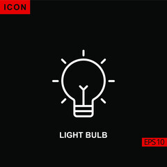 Icon light bulb concept for idea, thinking vector on black background. Illustration line, linear, outline and lineal icon for graphic, print media interfaces and web design.