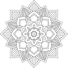 Easy Mandala coloring book simple and basic for beginners, seniors and children. Set of Mehndi flower pattern for Henna drawing and tattoo. Decoration in ethnic oriental, Indian style.
