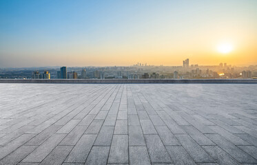 Empty square floor and Nanjing city scenery, China