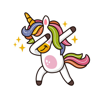 Kawaii cute doodle unicorn dabbing pose