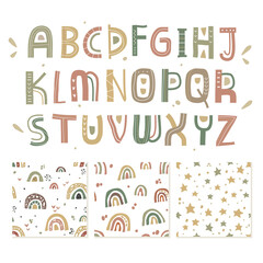 scandinavian alphabet and rainbow set cute fantasy clipart black white collection isolated element