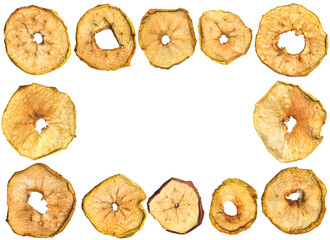 Dried apple rings on white background