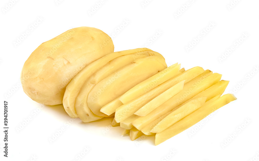 Poster stick potatoes isolated on white background