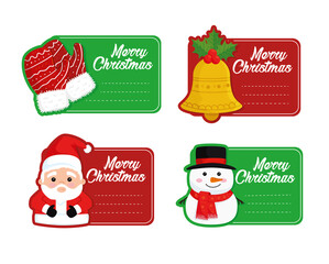 four happy merry christmas cards vector illustration design