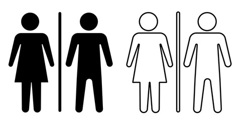 Silhouette of a man and a woman. Couple outline icon. Articles symbol, marriage silhouette, toilet icons, romantic icon isolated on white background. Flat style. Vector