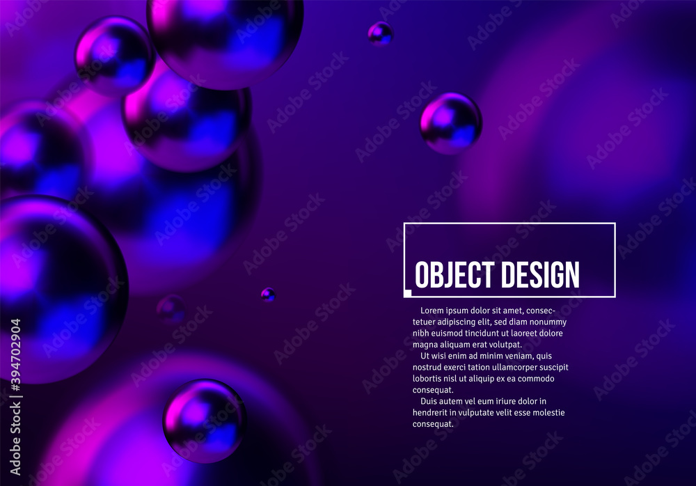Aufkleber abstract background with neon shiny blue and purple balls flying in perspective for science and busi