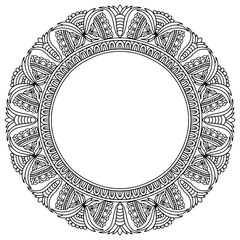 wreath drawn with abstract flowers on a white background for coloring, vector, space for text