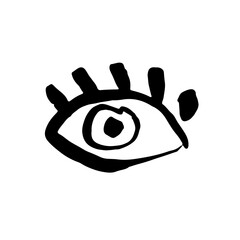 Open eye on white background. Grunge brush vector illustration.