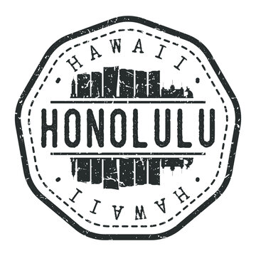 Honolulu, HI, USA Stamp Skyline Postmark. Silhouette Postal Passport. City Round Vector Icon. Vintage Postage Design.