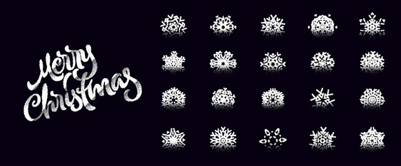Obraz na płótnie Canvas Snowflake icons set with geometric tattoo styled dotwork gradient shapes for Christmas ornaments for cold weather winter holiday cards